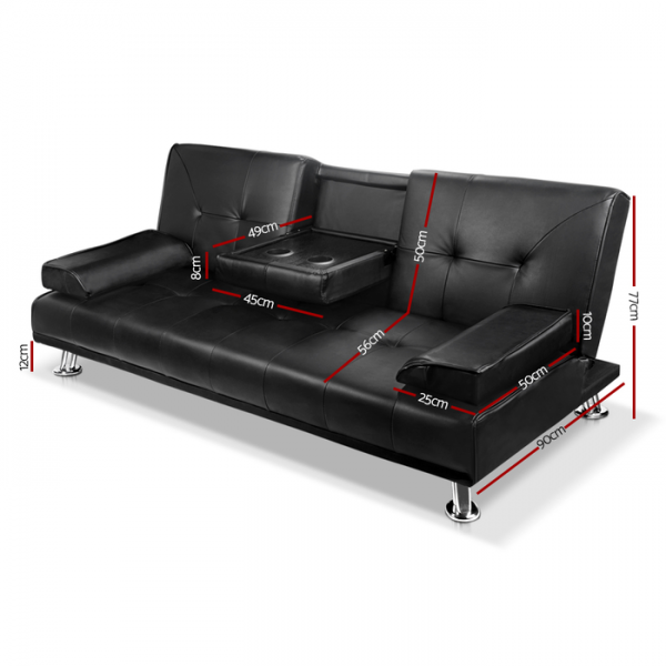 Glengowrie 3 Seater PU Leather Sofa Bed with 2 Cup Holder Glengowrie 3 Seater PU Leather Sofa Bed with 2 Cup Holder