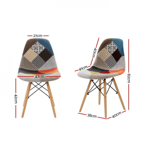 Artiss Set of 4 Retro Beech Fabric Dining Chair - Multi Colour