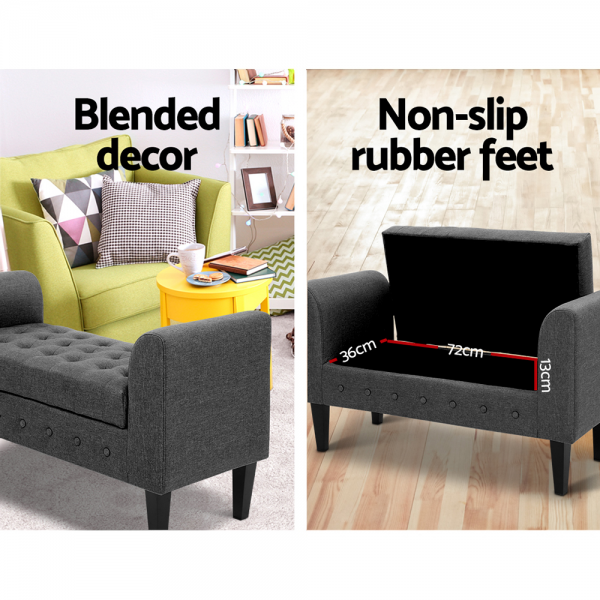 Artiss Fabric Storage Ottoman - Grey Artiss Fabric Storage Ottoman - Grey