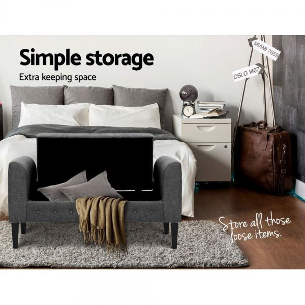 Artiss Fabric Storage Ottoman - Grey Artiss Fabric Storage Ottoman - Grey