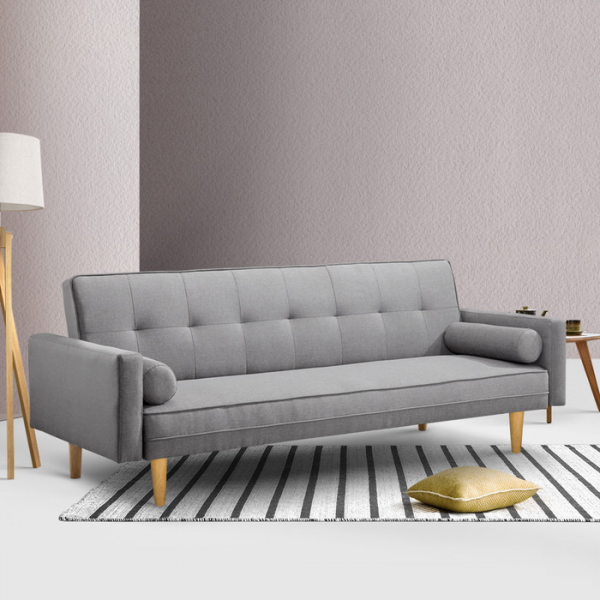 3 Seater Sofa Bed Folding Couch Lounge Faux Linen Fabric 3 Seater Sofa Bed Folding Couch Lounge Faux Linen Fabric