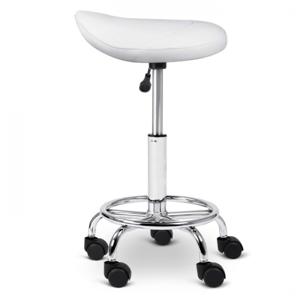 White Saddle Stool PU Swivel Salon Hairdresser At