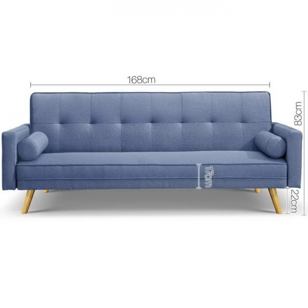 3 Seater Sofa Bed Lounge Folding Couch Faux Linen Blue Fabric 3 Seater Sofa Bed Lounge Folding Couch Faux Linen Blue Fabric