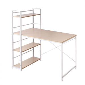 white desk with shelf on top