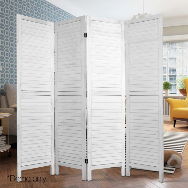 Artiss Room Divider Privacy Screen Foldable Partition 4 Panel Stand - White Artiss Room Divider Privacy Screen Foldable Partition 4 Panel Stand - White