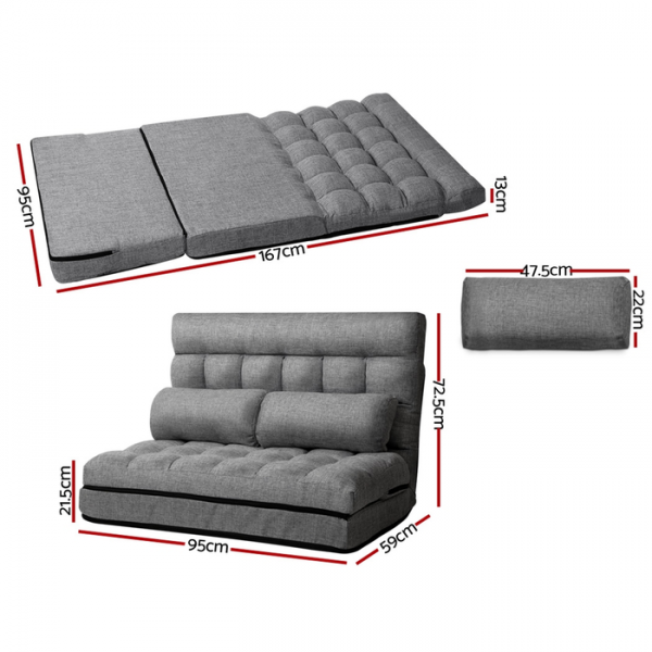Artiss Lounge Two Seater Sofa Bed Floor Folding Fabric Grey Artiss Lounge Two Seater Sofa Bed Floor Folding Fabric Grey