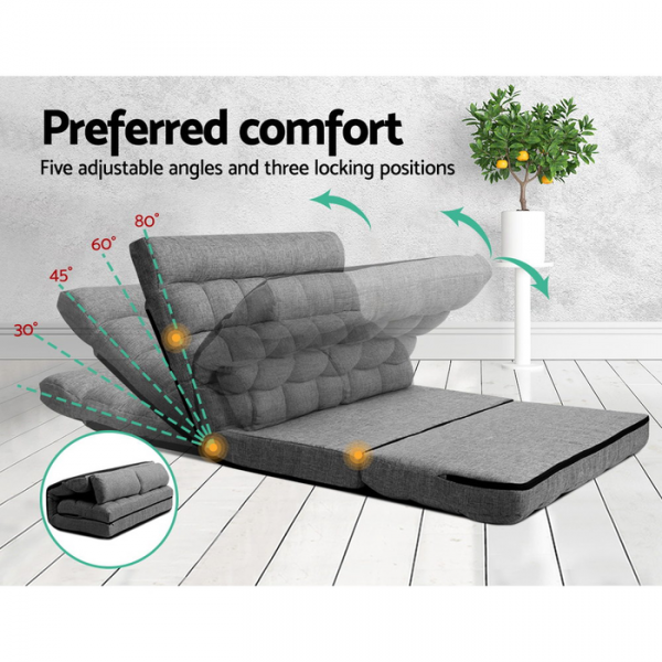 Artiss Lounge Two Seater Sofa Bed Floor Folding Fabric Grey Artiss Lounge Two Seater Sofa Bed Floor Folding Fabric Grey