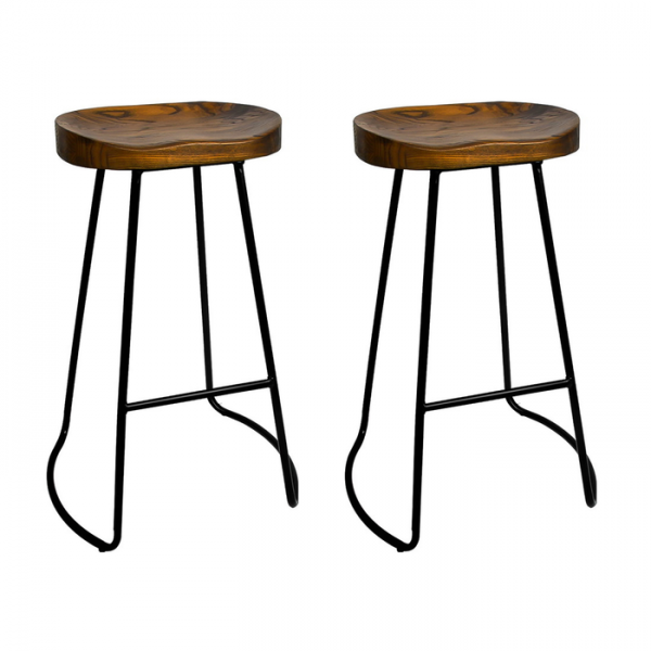 Industrial Wooden Tractor Seat Backless Bar Stool Set Of 2 Black