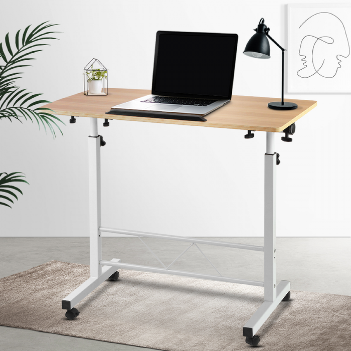 Portable Height Adjustable Mobile Laptop Sit Stand Desk Light wood