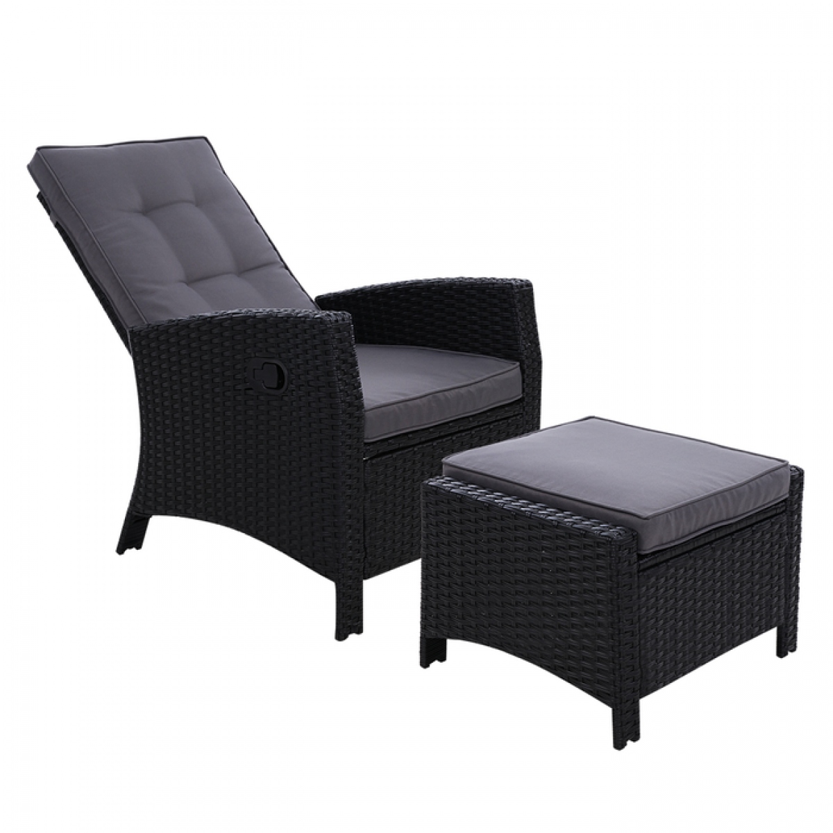Gardeon Wicker Outdoor Recliner Chair Sun lounge with Ottoman - Black