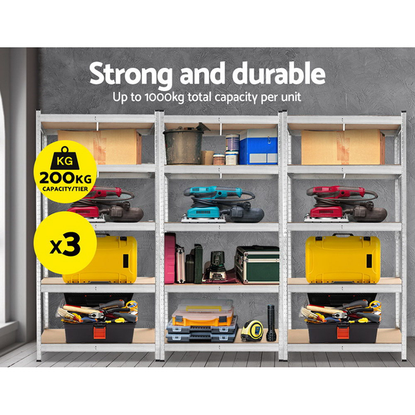Giantz 1.8M Steel Racking Garage Storage Racks - 3 Giantz 1.8M Steel Racking Garage Storage Racks - 3
