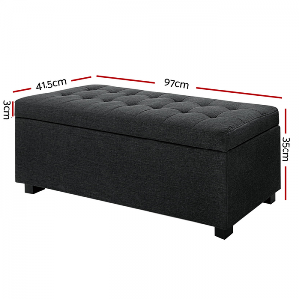 Toorak Storage Box Ottoman - Linen Charcoal Toorak Storage Box Ottoman - Linen Charcoal