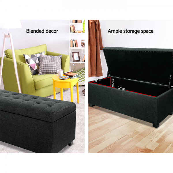 Toorak Storage Box Ottoman - Linen Charcoal Toorak Storage Box Ottoman - Linen Charcoal