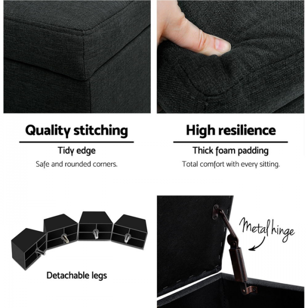 Toorak Storage Box Ottoman - Linen Charcoal Toorak Storage Box Ottoman - Linen Charcoal
