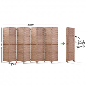 Artiss 8 Panel Room Divider Screen Privacy Rattan Timber Foldable Dividers Stand Hand Woven Natural