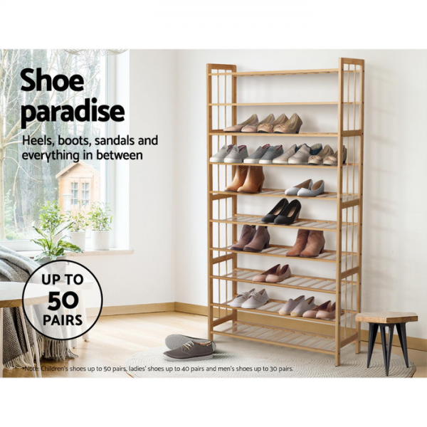 Artiss 10 Tier Bamboo Shoe Rack Wooden Shelf Stand Storage Organizer