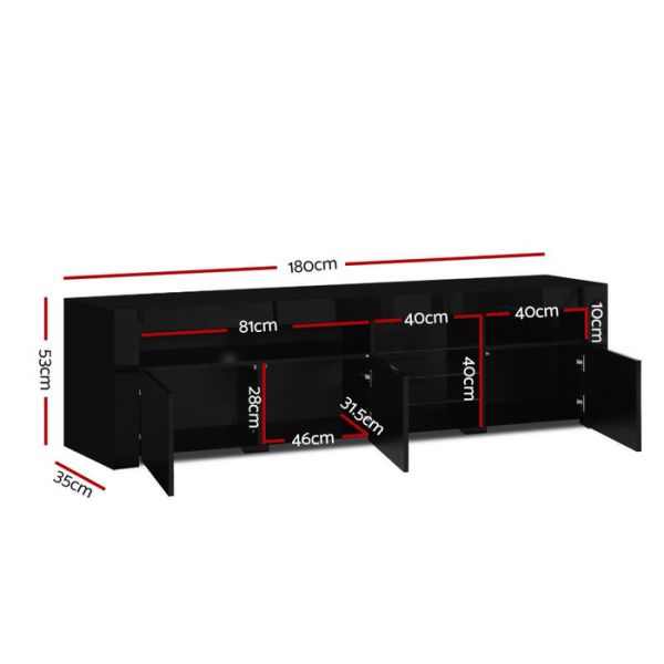 Artiss TV Cabinet Entertainment Unit Stand RGB LED Gloss 3 Doors 180cm Black Artiss TV Cabinet Entertainment Unit Stand RGB LED Gloss 3 Doors 180cm Black