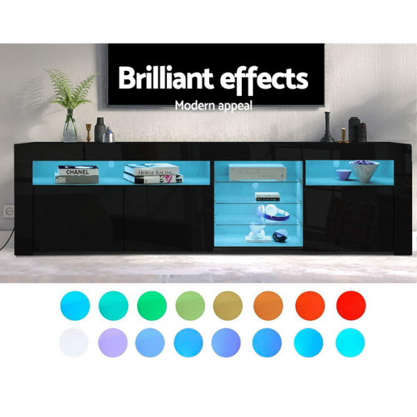 Artiss TV Cabinet Entertainment Unit Stand RGB LED Gloss 3 Doors 180cm Black Artiss TV Cabinet Entertainment Unit Stand RGB LED Gloss 3 Doors 180cm Black