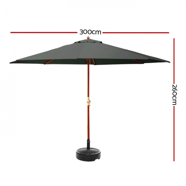 Instahut Outdoor Umbrella Pole Umbrellas 3m W Base Garden Stand Deck Charcoal