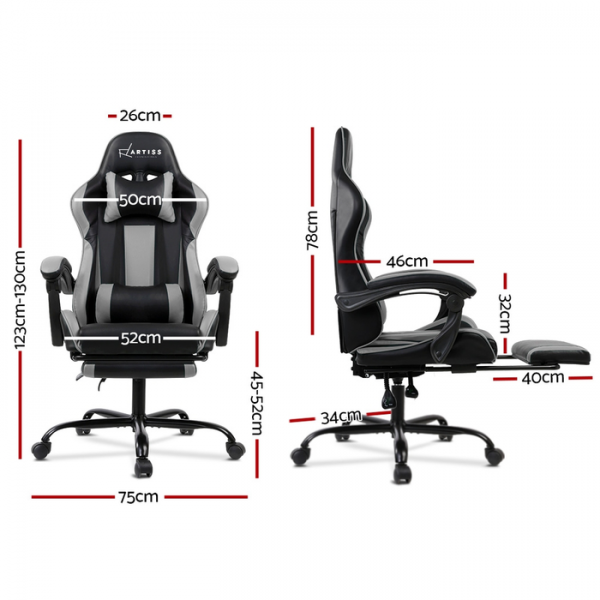 Gaming Office Chair Computer Seating Racer Black and Grey Gaming Office Chair Computer Seating Racer Black and Grey