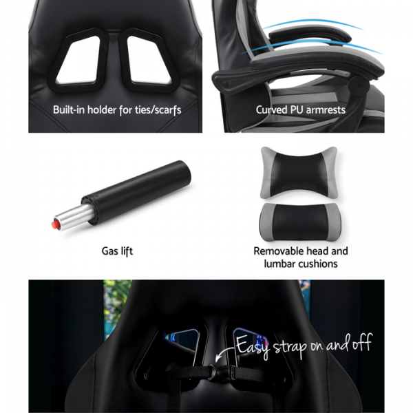 Gaming Office Chair Computer Seating Racer Black and Grey Gaming Office Chair Computer Seating Racer Black and Grey