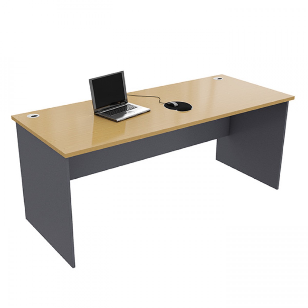 Straight Office Desk Computer Home Study Table with Cable Holes