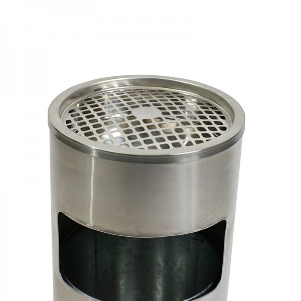 10L Round Waste Rubbish Stainless Steel Lobby Bin With Ashtray