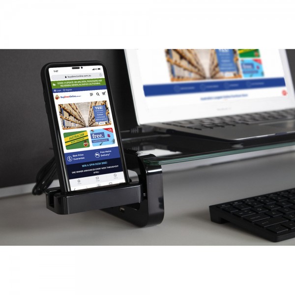 Monitor Stand Riser U-Board Smart Ergonomic Notebook Features 3 x USB Port, Tempered Glass, Cup / Business Card and Mobile Phone Holder