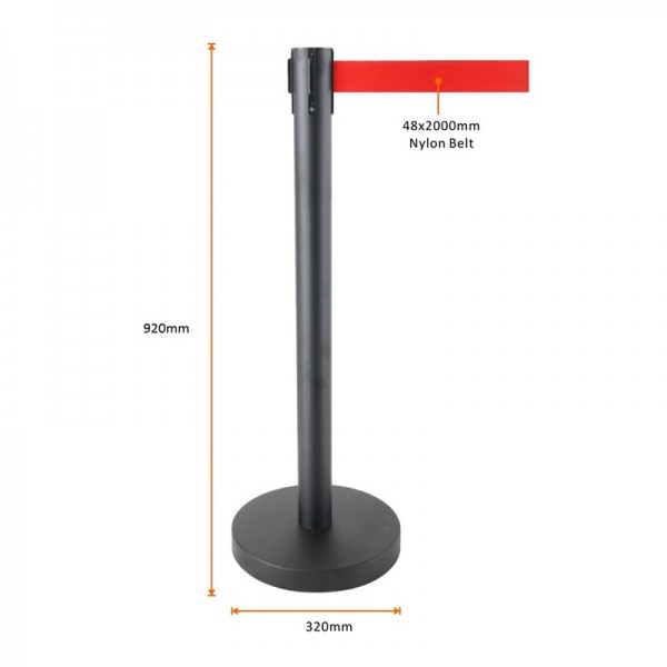 Queue Barrier Pole Retra Crowd Control Black Bollard & Retractable 2m Belt Queue Barrier Pole Retra Crowd Control Black Bollard & Retractable 2m Belt