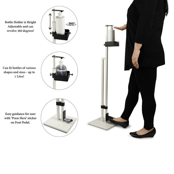 Touch Free Hand Sanitiser Dispenser Station Free Standing Floor Stand with Foot Pedal White Touch Free Hand Sanitiser Dispenser Station Free Standing Floor Stand with Foot Pedal White