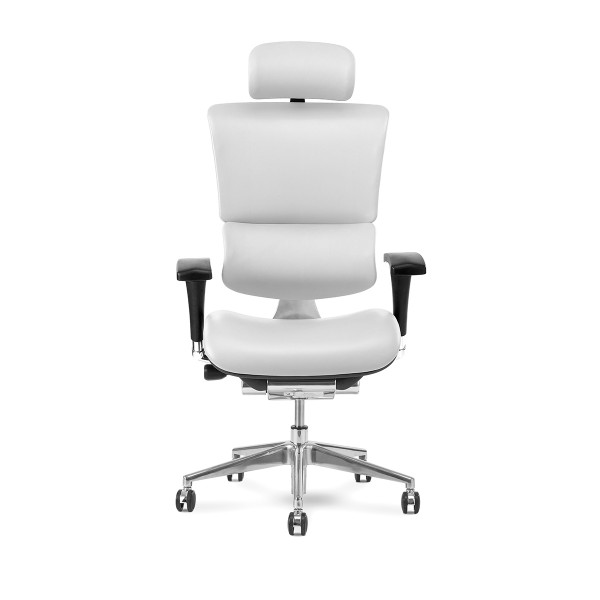 X4 Chair Genuine Premium Leather Executive Ergonomic Office Chair Auto Dynamic Variable Lumbar & Headrest White