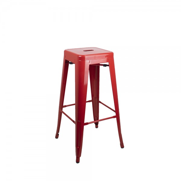 Metal Tolix Reproduction Stacking Stools | Bar Height | Black & Red Colour Metal Tolix Reproduction Stacking Stools | Bar Height | Black & Red Colour
