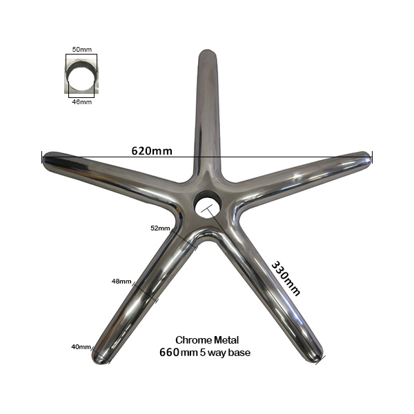 Office Chair Base 660mm Polished Aluminum 5 Star Universal Fit