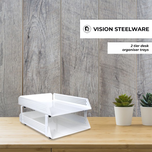 Vision Steel Perforated 2 Tier Letter Tray Document Paper Filing Desk Metal Organizers Vision Steel Perforated 2 Tier Letter Tray Document Paper Filing Desk Metal Organizers