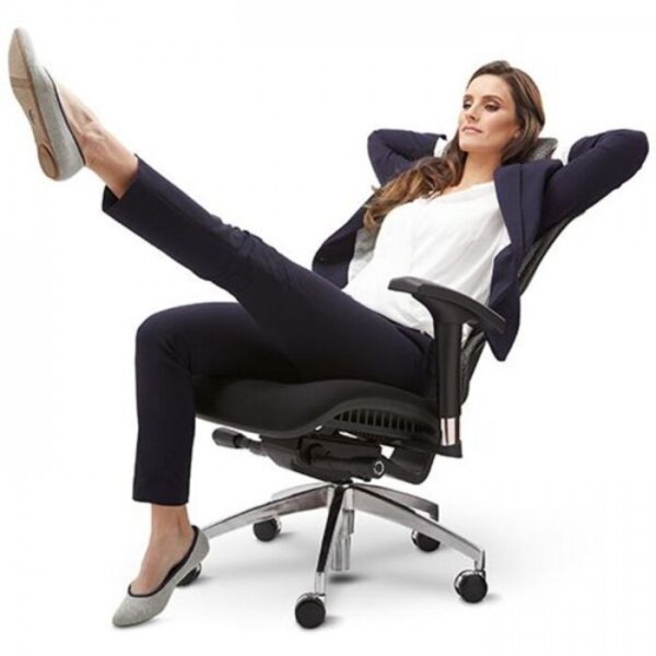 X4 Chair Genuine Black Leather Executive Ergonomic Office Chair Auto Dynamic Variable Lumbar