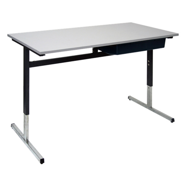 TLeg HeavyDuty HeightAdjustable Double Desk + Drawer