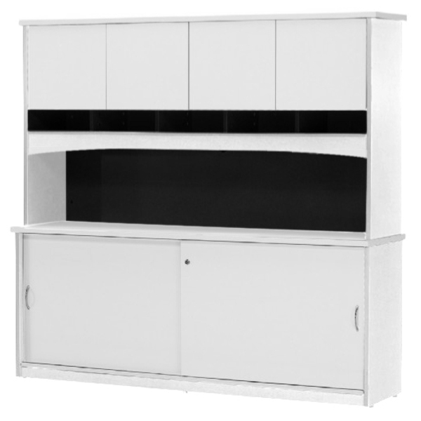 Express Hutch with Doors White & Ironstone + Optional White Sliding Door Credenza