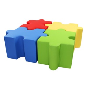 Jigsaw Puzzle Shaped Ottomans - Set of 4 Pieces Green / Blue / Red & Yellow Jigsaw Puzzle Shaped Ottomans - Set of 4 Pieces Green / Blue / Red & Yellow