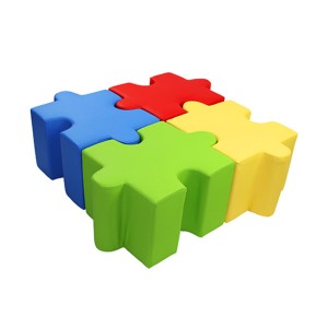 Jigsaw Puzzle Shaped Ottomans - Set of 4 Pieces Green / Blue / Red & Yellow Jigsaw Puzzle Shaped Ottomans - Set of 4 Pieces Green / Blue / Red & Yellow
