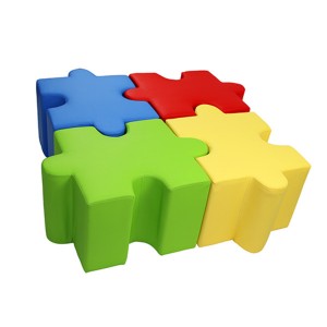 Jigsaw Puzzle Shaped Ottomans - Set of 4 Pieces Green / Blue / Red & Yellow Jigsaw Puzzle Shaped Ottomans - Set of 4 Pieces Green / Blue / Red & Yellow