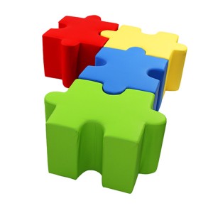 Jigsaw Puzzle Shaped Ottomans - Set of 4 Pieces Green / Blue / Red & Yellow Jigsaw Puzzle Shaped Ottomans - Set of 4 Pieces Green / Blue / Red & Yellow