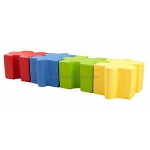 Jigsaw Puzzle Shaped Ottomans - Set of 4 Pieces Green / Blue / Red & Yellow Jigsaw Puzzle Shaped Ottomans - Set of 4 Pieces Green / Blue / Red & Yellow