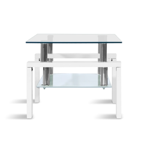 Artiss 2 Tier Glass Coffee Table - White Artiss 2 Tier Glass Coffee Table - White