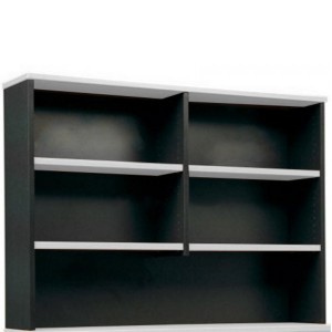 Logan Sliding Door Credenza with Hutch Storage Shelving - White & Ironstone Logan Sliding Door Credenza with Hutch Storage Shelving - White & Ironstone