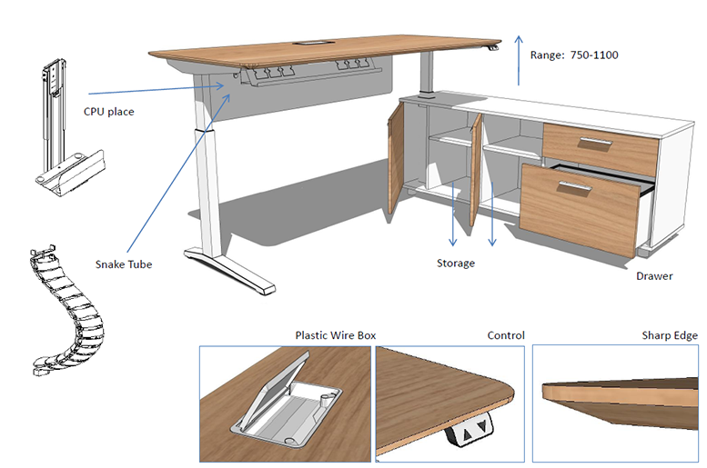 Potenza Height Adjustable Executive Sit Stand Desk With Cabinet Return