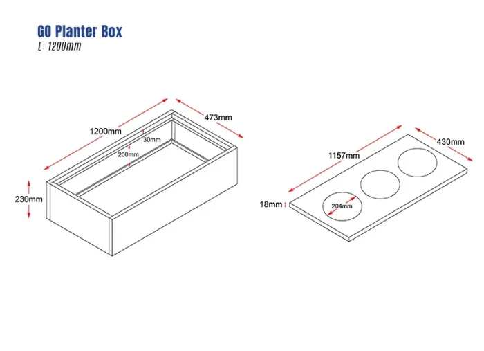 GO Planter Box Top Of Tambour Door Cupboard 1200mm-dimensions