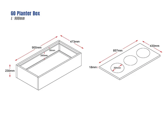 GO Planter Box Top Of Tambour Door Cupboard 900mm-dimensions