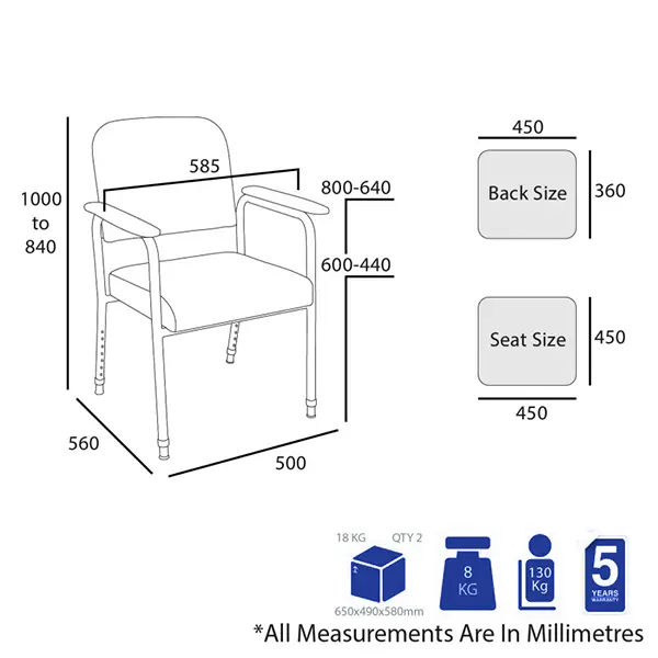 Allafredo Straight Arm Healthcare Chair – 130kg Rated 600x600