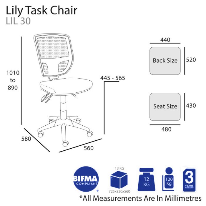 Lily Mesh Ergonomic Office Chair-dimension