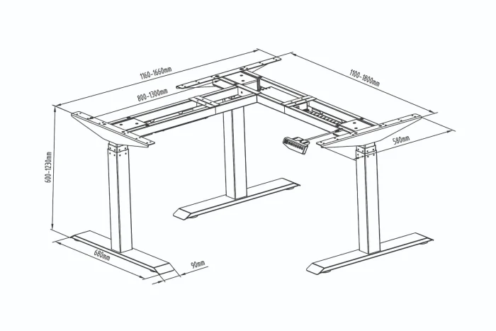Arise Electric Sit and Stand Corner Workstation Frame-dimension